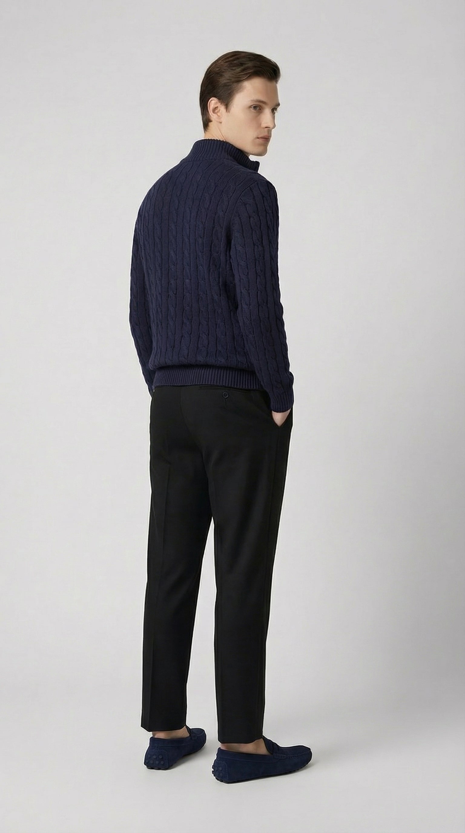 CABLE KNIT TRUCK NECK SWEATER