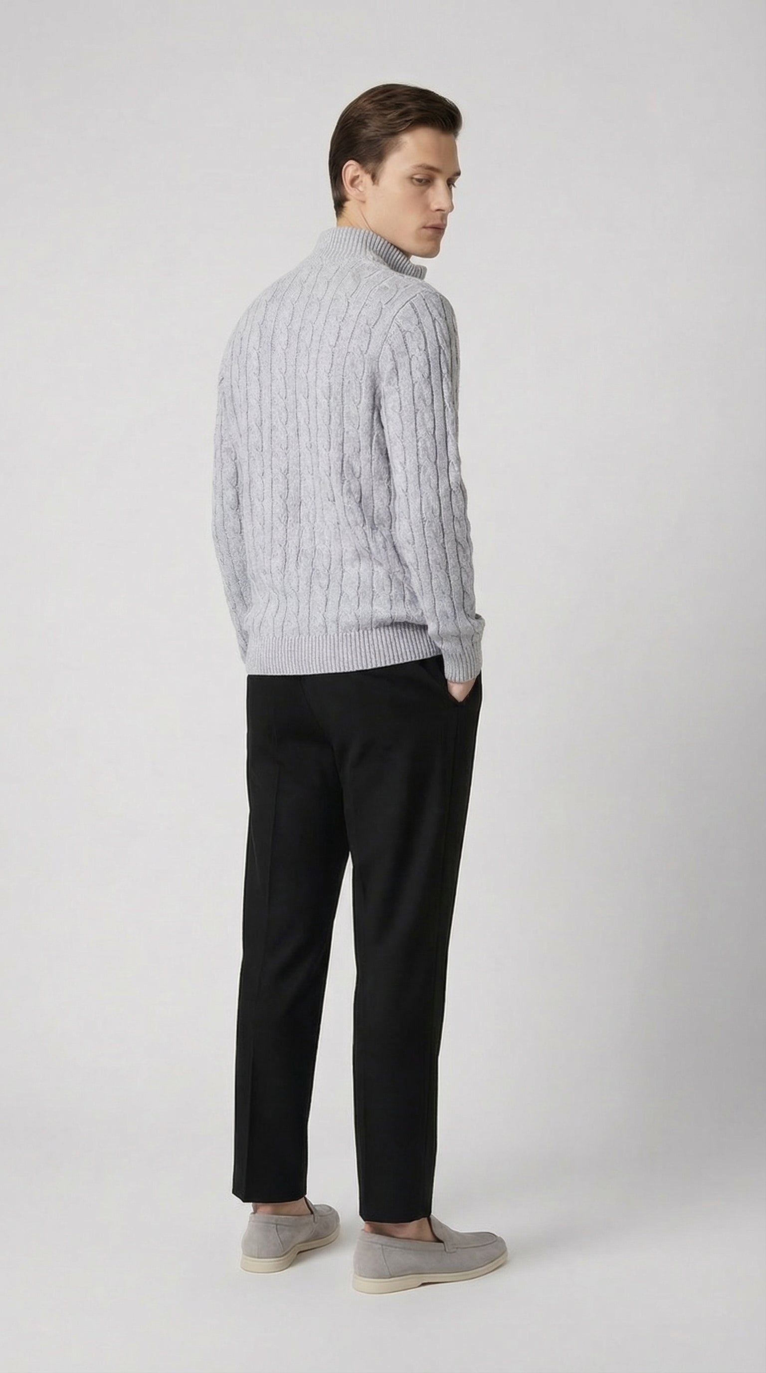 CABLE KNIT TRUCK NECK SWEATER