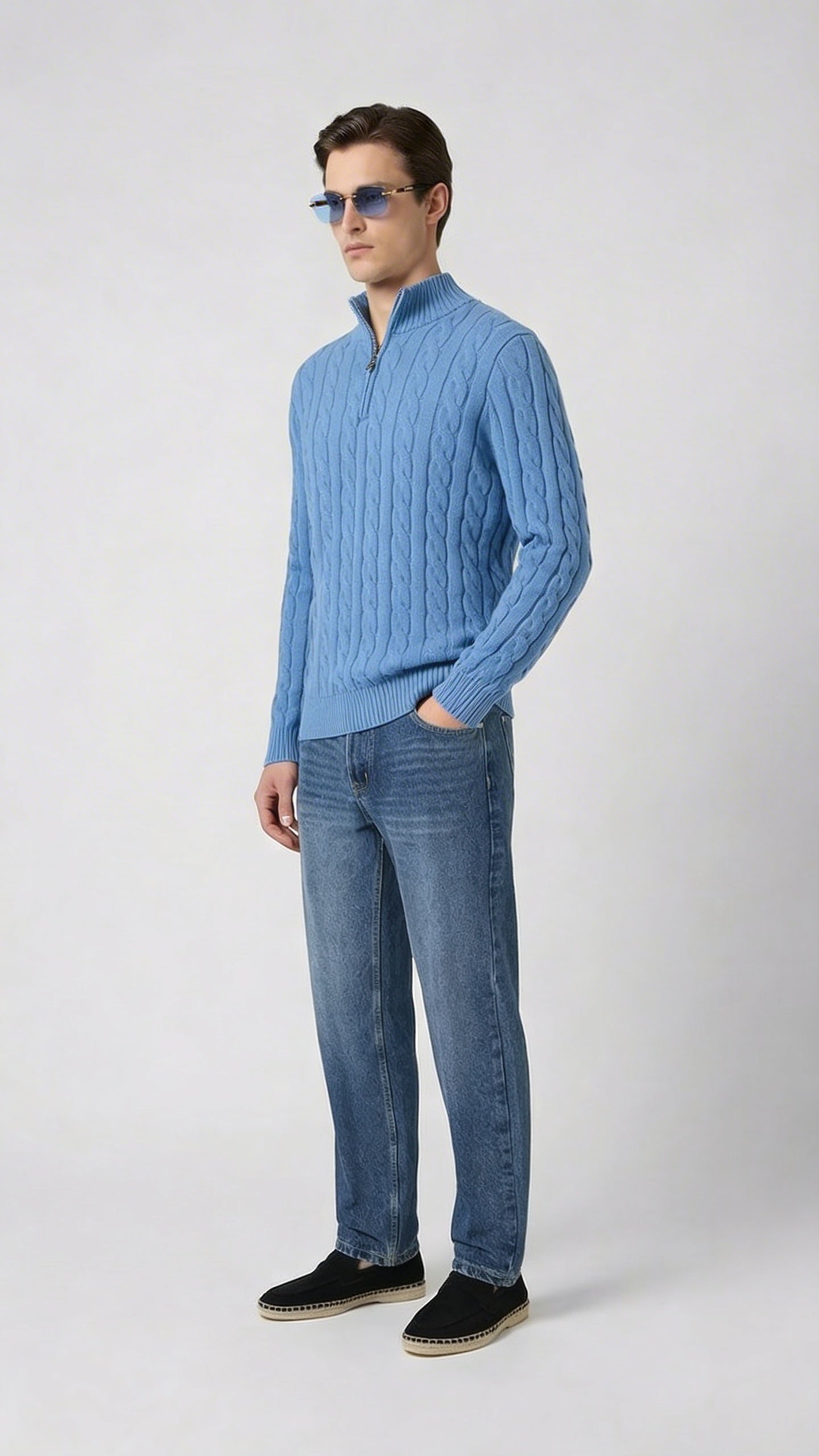 CABLE KNIT TRUCK NECK SWEATER