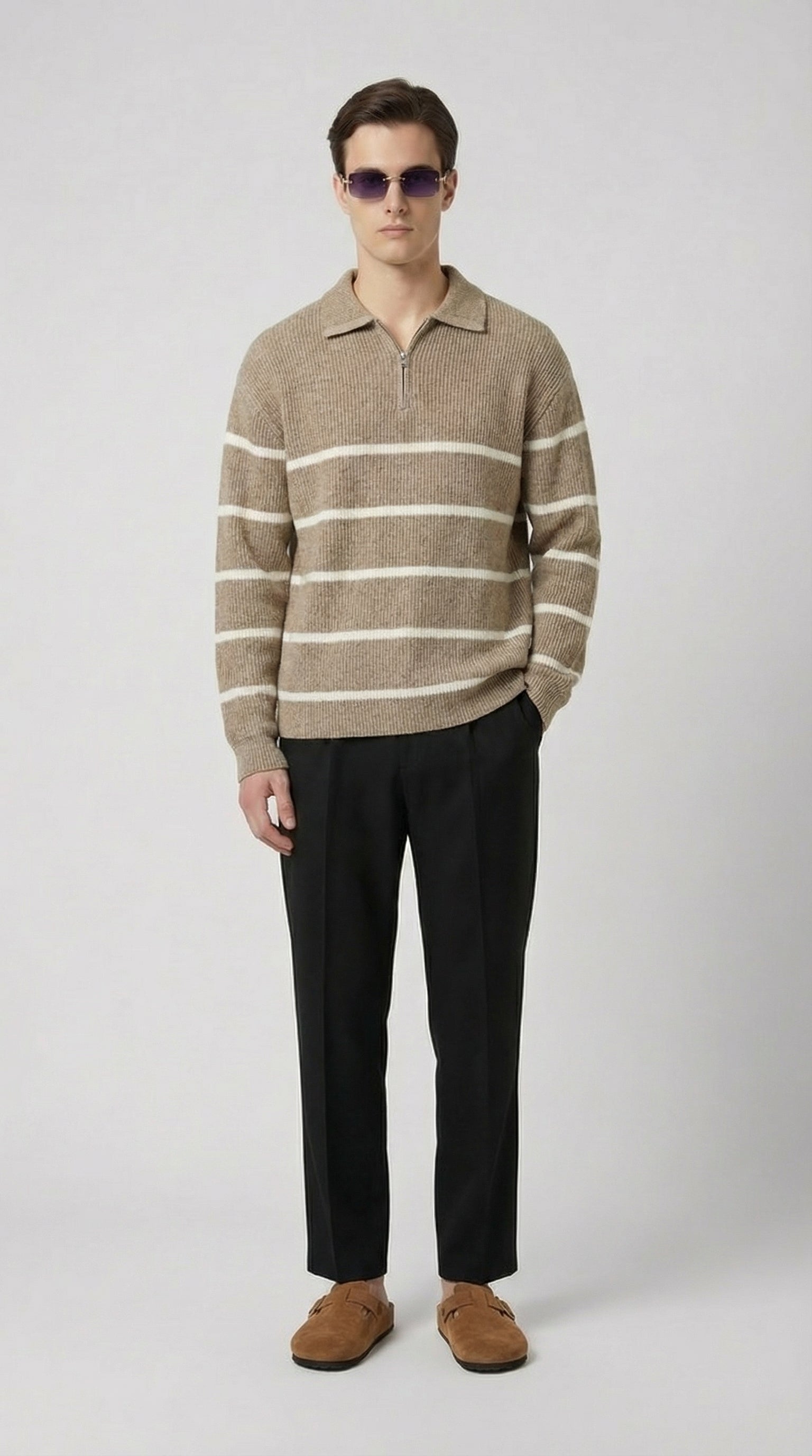 PULL RAYÉ DEMI-ZIP