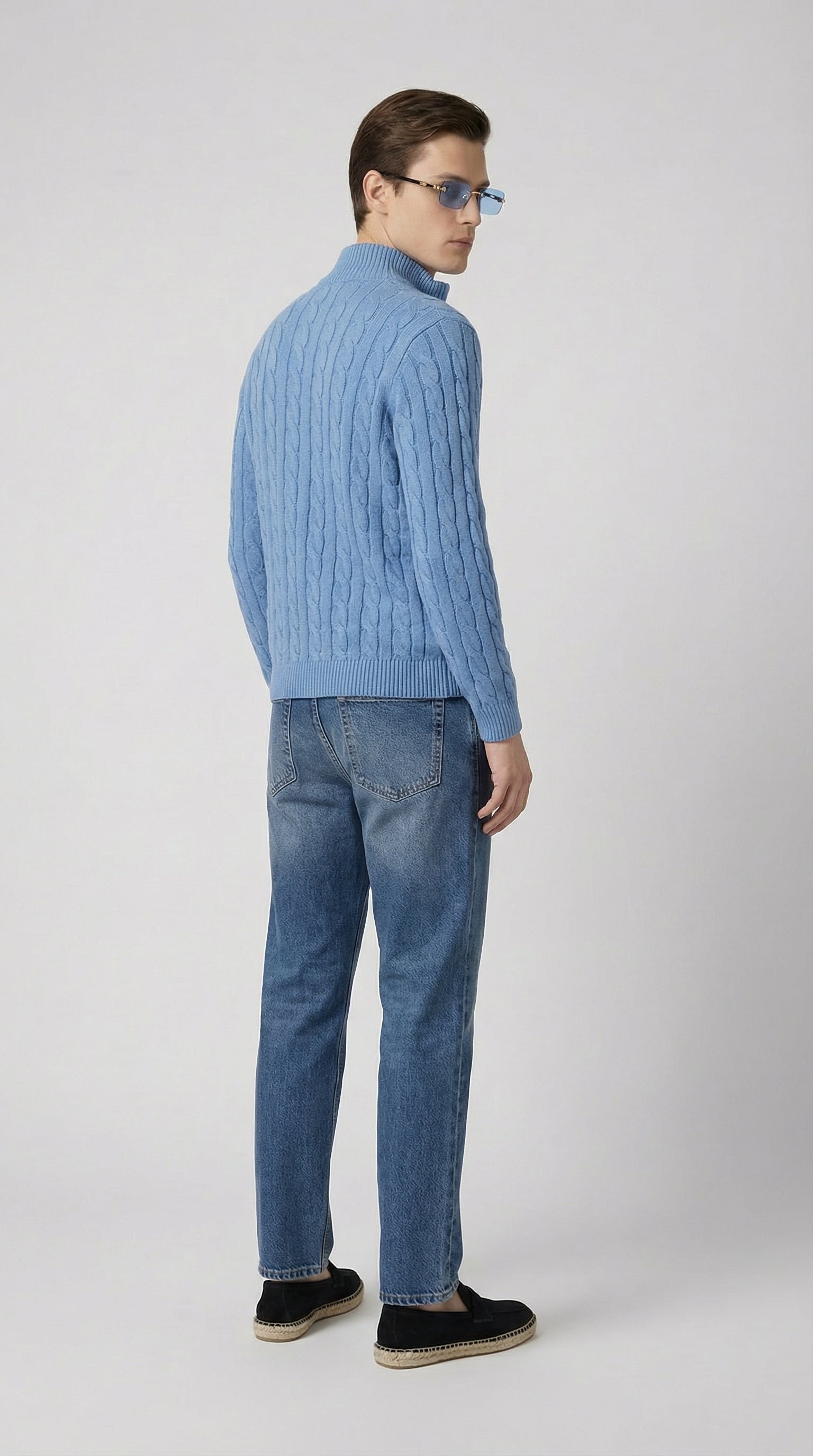 CABLE KNIT TRUCK NECK SWEATER
