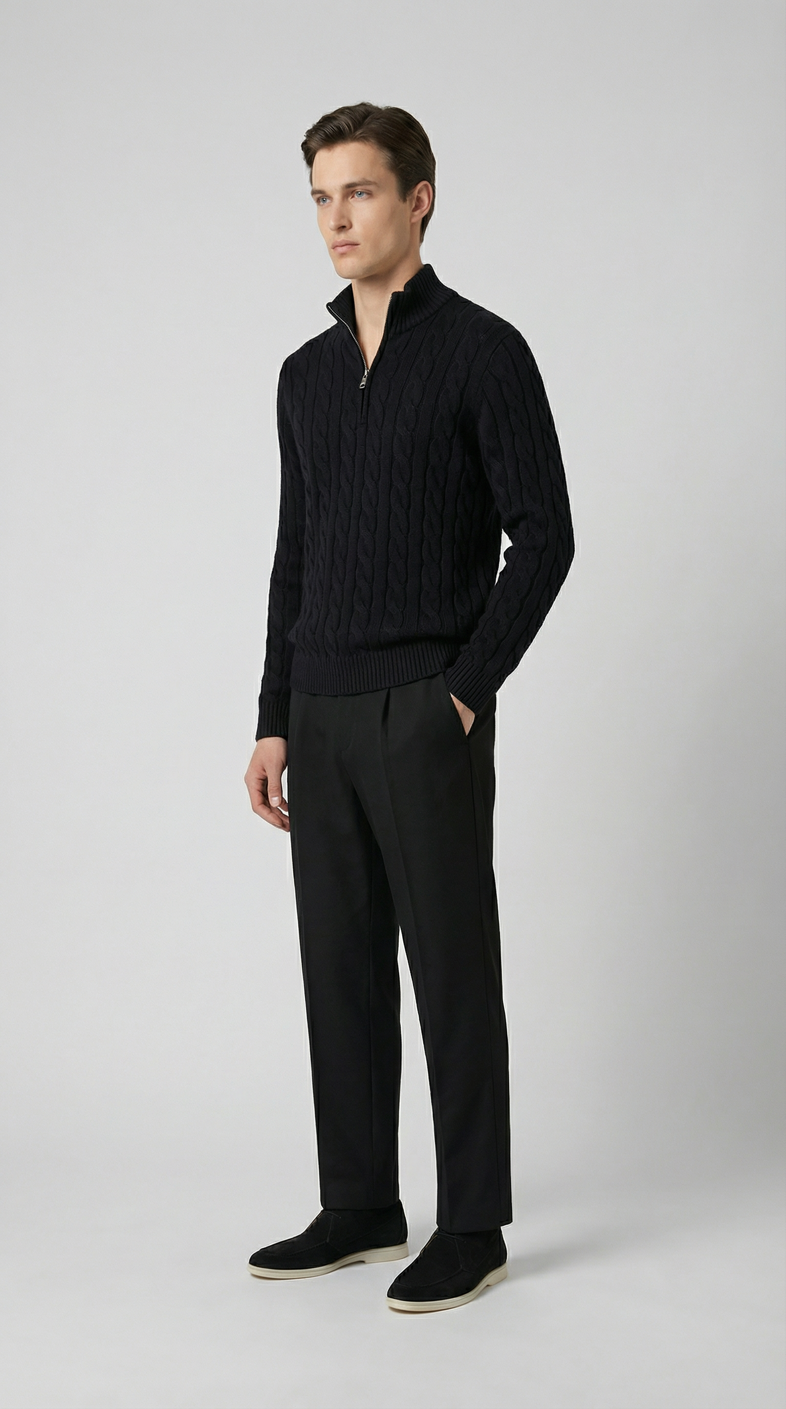 CABLE KNIT TRUCK NECK SWEATER