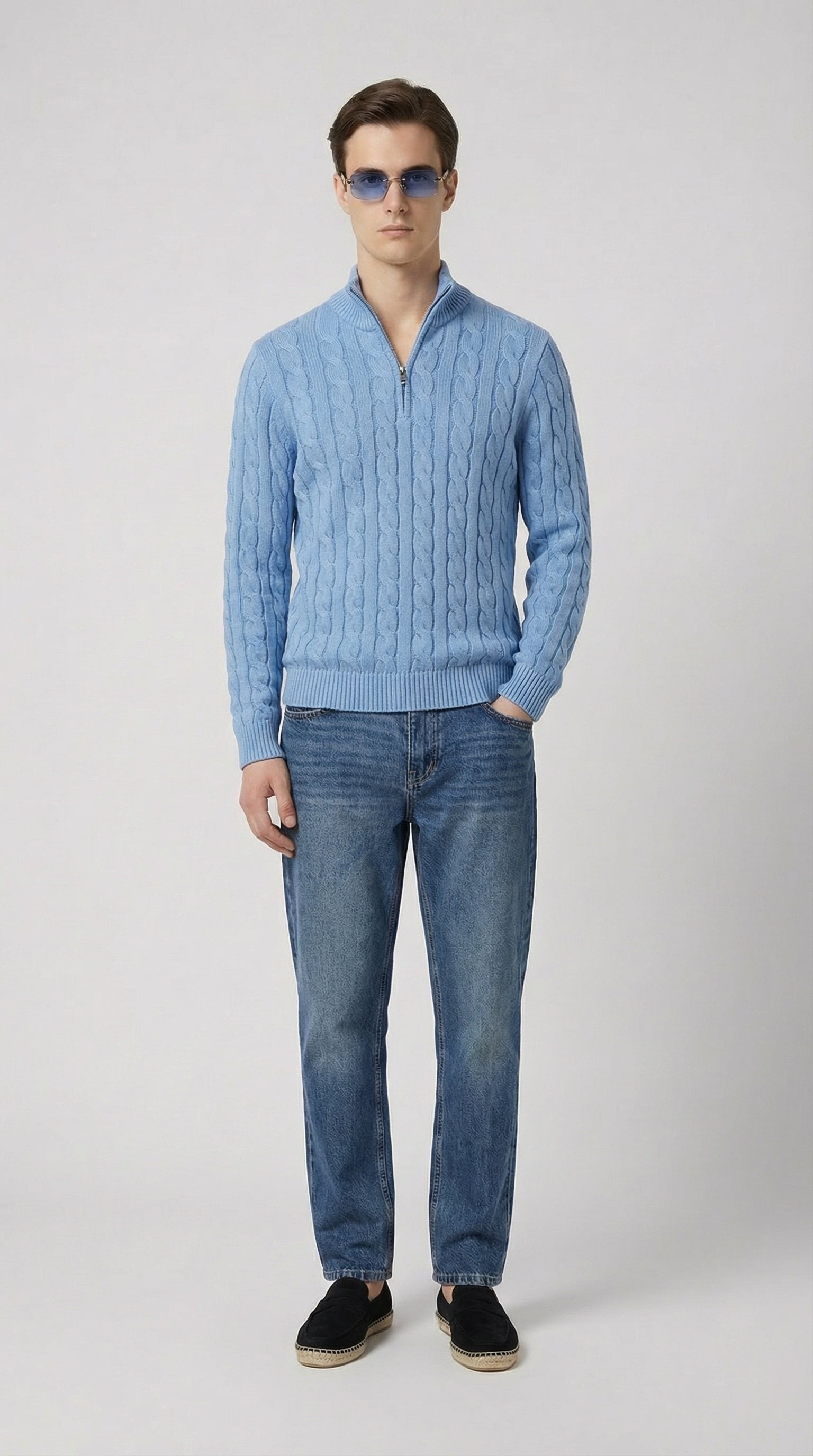 CABLE KNIT TRUCK NECK SWEATER