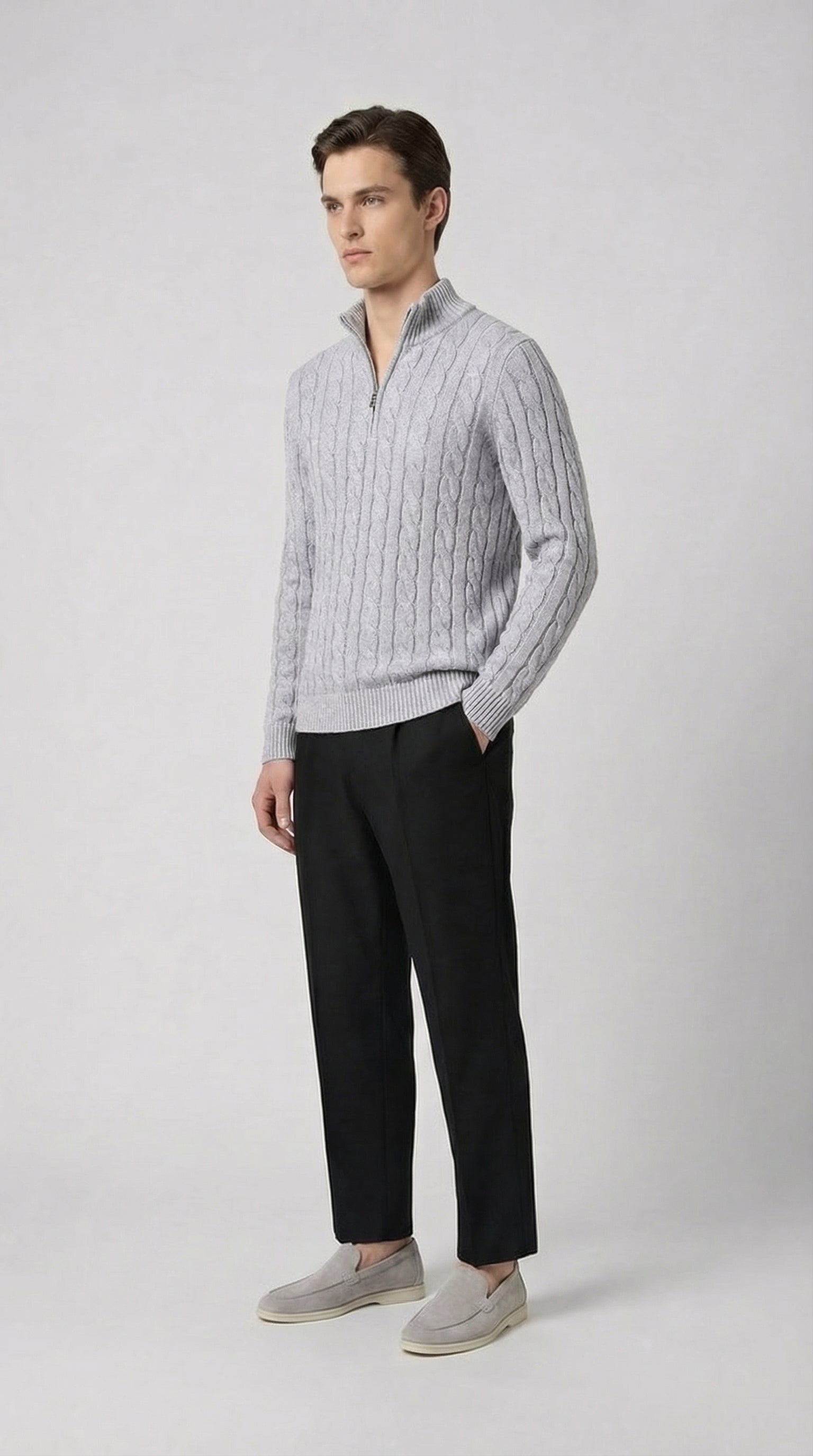 CABLE KNIT TRUCK NECK SWEATER