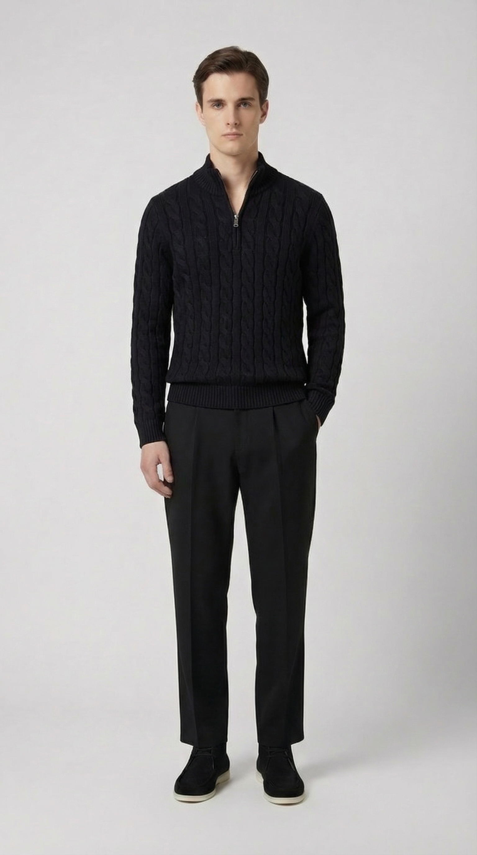 CABLE KNIT TRUCK NECK SWEATER